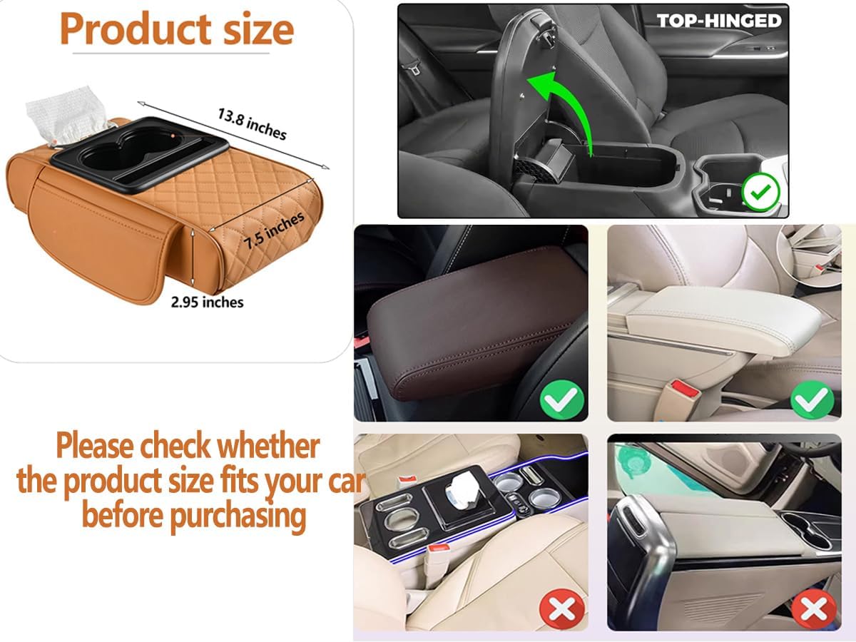 🚗5-in-1 car armrest pad with 2 storage pockets | cup holder | tissue box slot | phone slot