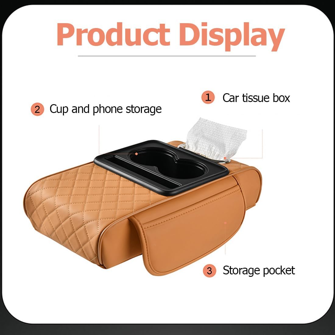🚗5-in-1 car armrest pad with 2 storage pockets | cup holder | tissue box slot | phone slot