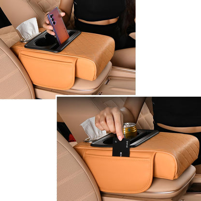 🚗5-in-1 car armrest pad with 2 storage pockets | cup holder | tissue box slot | phone slot