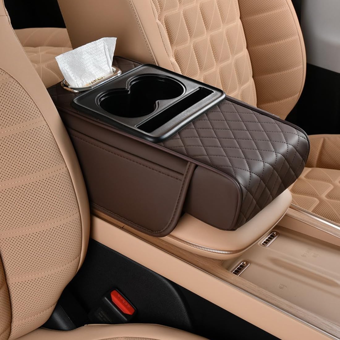 🚗5-in-1 car armrest pad with 2 storage pockets | cup holder | tissue box slot | phone slot