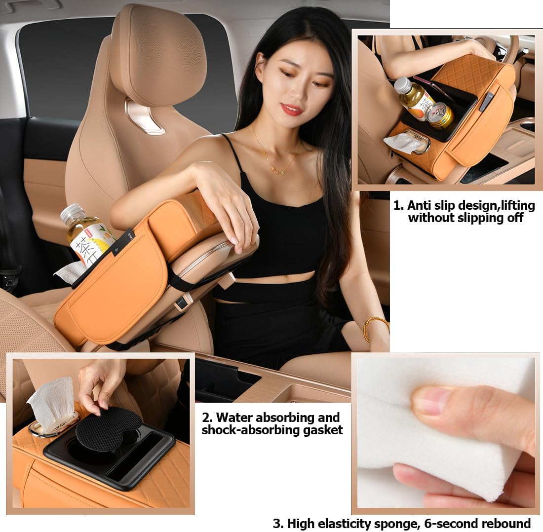 🚗5-in-1 car armrest pad with 2 storage pockets | cup holder | tissue box slot | phone slot