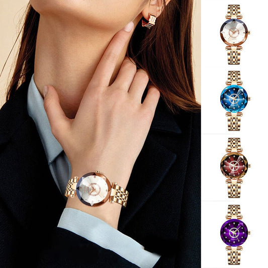 ✨Waterproof women's watch, 💎Starry diamond dial